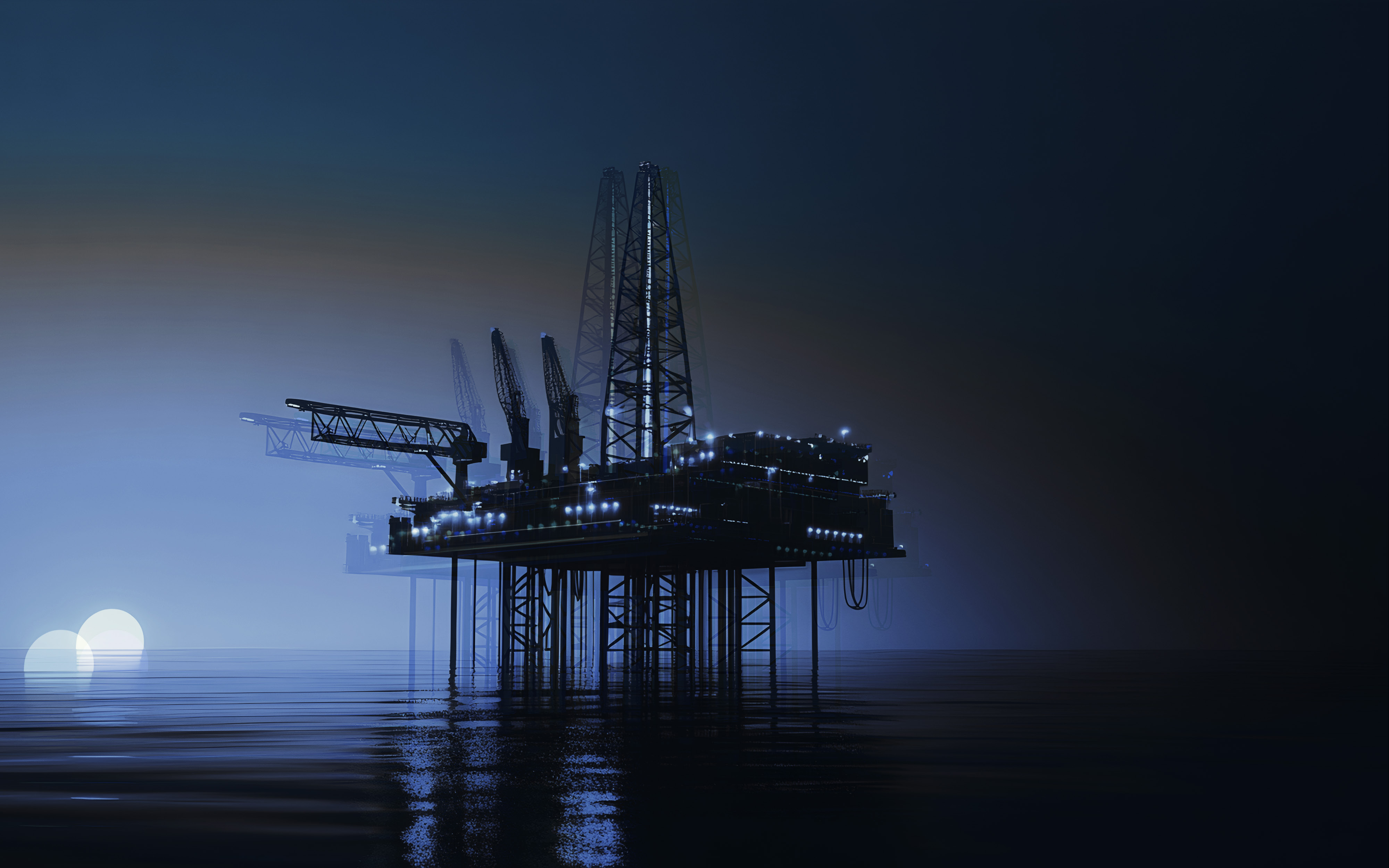 Dark offshore oil platform at sea